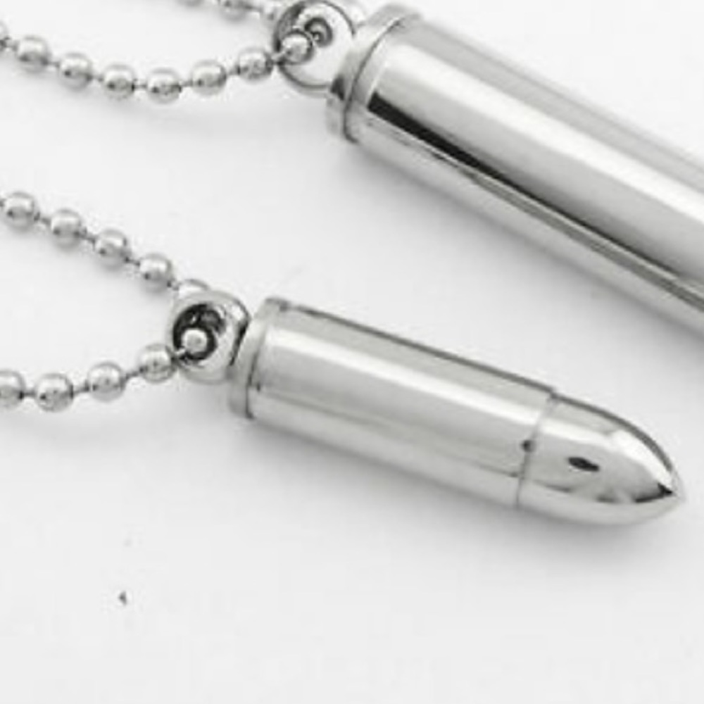 NWT⚱️ STAINLESS STEEL OPEN BULLET URN CREMATION ASH KEEPSAKE PENDANT NECKLACE OS - Picture 3 of 10